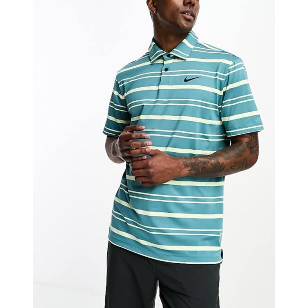 Nike Dri-Fit Tour Polo Shirt Striped Print Golf Polo Blue White Size Small